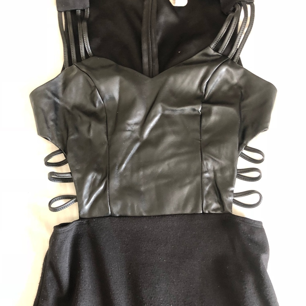 Strappy cutout leather bodycon dress